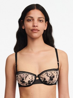 Beige Black Chantelle Suzy Lace Demi Women Unlined Bra | GOA917SH