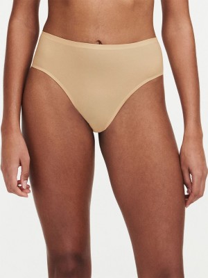 Beige Brown Chantelle SoftStretch Hi Cut Women Briefs | WJN3899MM