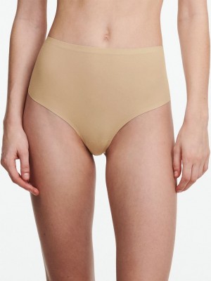 Beige Brown Chantelle SoftStretch High Waist Women Thong Panty | MZV8757WG