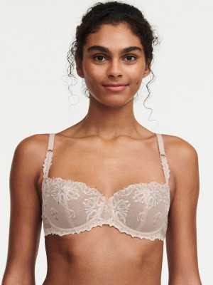 Beige Chantelle Champs Elysees Lace Demi Women Unlined Bra | ZPV3037LO