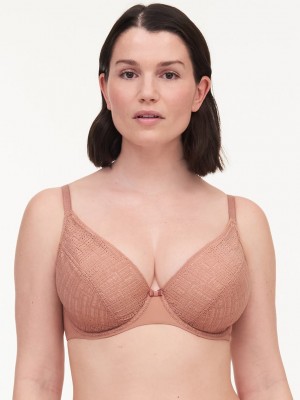 Beige Chantelle Everyday Graphique Full Lace Plunge Underwire Women Bras | RPJ715XN