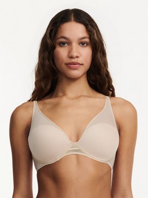 Beige Chantelle Nais Plunge Contour Women Bras | CJL3850UB