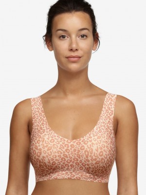 Beige Leopard Chantelle SoftStretch Padded V-Neck Women Sports Bra | QDO646DT