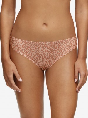 Beige Leopard Chantelle SoftStretch Women Thong Panty | OXQ3572PI