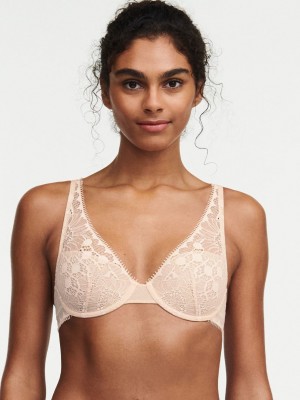 Beige Pink Chantelle Day to Night Lace Convertible Plunge Women Bras | ZVQ4156JV