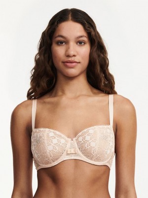 Beige Pink Chantelle Day to Night Lace Demi Women Unlined Bra | VBE296JL