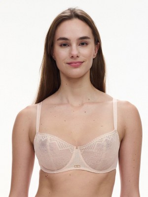 Beige Pink Chantelle Origins Lace Demi Women Unlined Bra | QSY6997EE