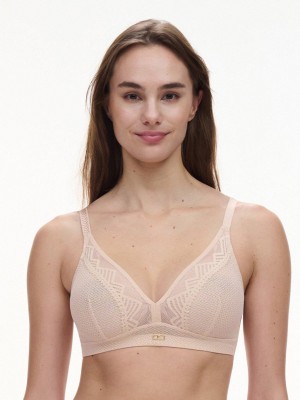 Beige Pink Chantelle Origins Lace Full Support Wireless Women Bras | HXY1989AR