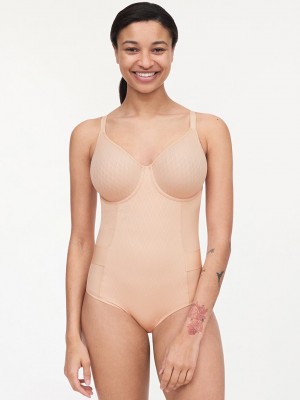 Beige Pink Chantelle Smooth Lines Shaping Women Bodysuit | ECD925SZ