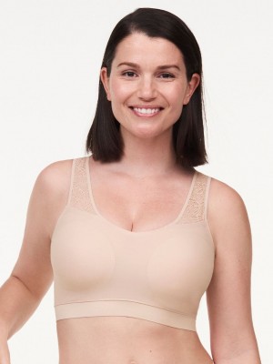 Beige Pink Chantelle SoftStretch Padded Top with Lace Women Sports Bra | BKS1092OK