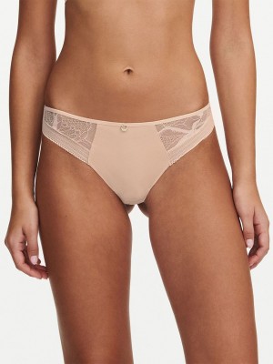 Beige Pink Chantelle True Lace Women Thong Panty | ZUV8969GB