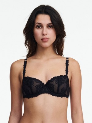 Black Chantelle Champs Elysees Lace Demi Women Unlined Bra | MRK1259VL