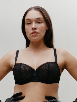 Black Chantelle Day to Night Lace Demi Women Unlined Bra | NSE5017KC