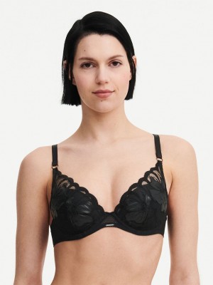 Black Chantelle Fleurs Signature Plunge Women Bras | UXK3379RK