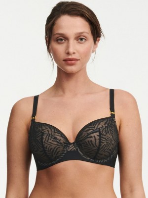 Black Chantelle Graphic Allure Lace Plunge Women Unlined Bra | SAQ3915ZB