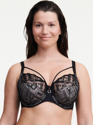 Black Chantelle Graphic Support Lace Full Coverage Women Unlined Bra | UZC6714SV