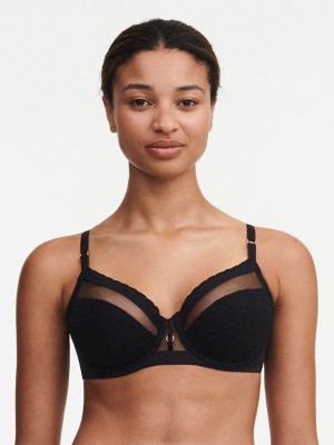 Black Chantelle Monogram Plunge Women Unlined Bra | GII6037XV