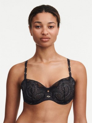 Black Chantelle Mystic Dream Lace Demi Women Unlined Bra | JHZ4425DU