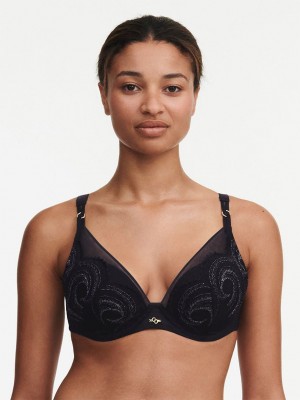 Black Chantelle Mystic Dream Lace Plunge Contour Women Bras | JUQ6593PP