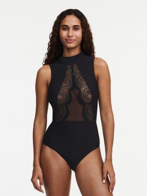 Black Chantelle Mystic Dream Lace Women Bodysuit | IZU36AM