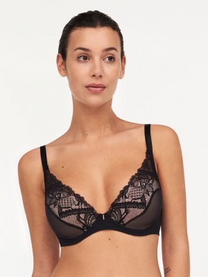 Black Chantelle Orangerie Dream Lace Contour Plunge Women Bras | VQT997UX