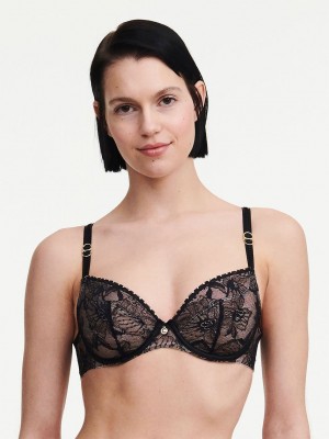 Black Chantelle Orchids Plunge Women Unlined Bra | ECB695GO