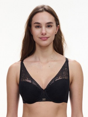 Black Chantelle Origins Lace Lightweight Plunge Women Bras | OVI6531GT