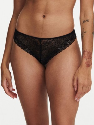 Black Chantelle Pila Women Thong Panty | QXB7463JY