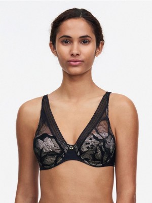 Black Chantelle True Lace Comfort Plunge Women Bras | EGA3445PF