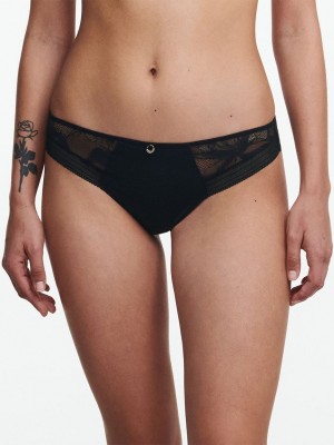 Black Chantelle True Lace Women Thong Panty | YWC4438LP