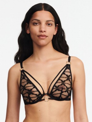 Black Chantelle Xpression Lace Plunge Women Unlined Bra | HGC4548KK