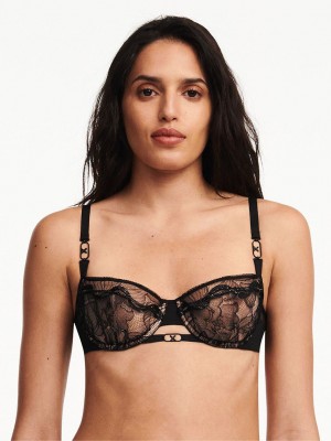 Black Chantelle Xtravagant Lace Lightly Lined Bandeau Women Bras | EBF1280FH