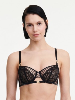 Black Chantelle tXture Demi Women Bras | FQH360AS