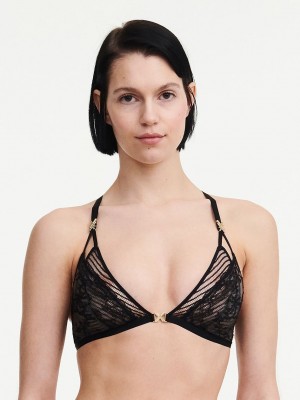 Black Chantelle tXture Wirefree Triangle Women Bralettes | EAN5059SC