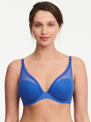 Blue Chantelle Romane Plunge Women T-Shirt Bra | HLB6170GR