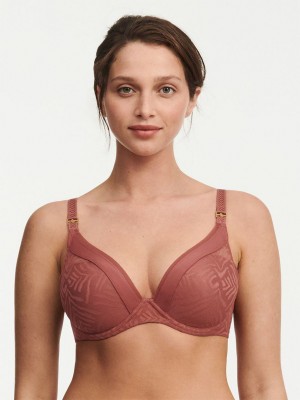 Brown Chantelle Graphic Allure Lace Plunge Women T-Shirt Bra | YTC6576IH