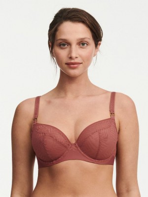 Brown Chantelle Graphic Allure Lace Plunge Women Unlined Bra | XJH3490XW