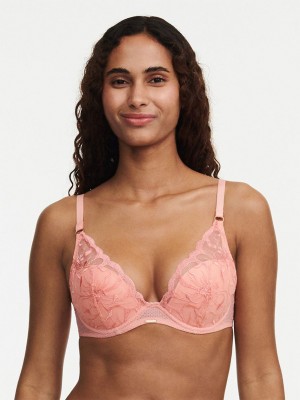 Coral Chantelle Fleurs Plunging Women T-Shirt Bra | PKA6562ZJ