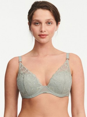 Green Chantelle Fleurs Plunging Women T-Shirt Bra | HKX10100UJ