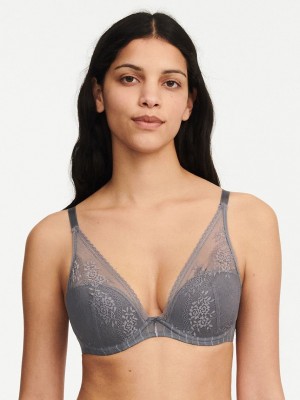 Grey Chantelle Maddie Plunge Women T-Shirt Bra | UUI8413CR