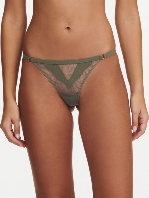 Khaki Green Chantelle Spark Women Thong Panty | ZGZ934CM