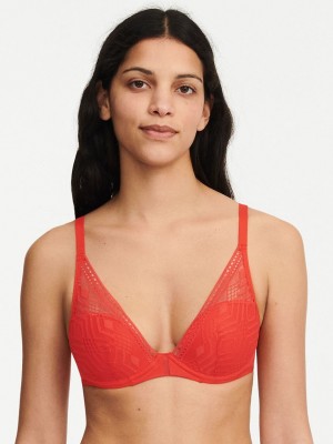 Red Chantelle Ondine Lace Plunge Contour Women Bras | SOT462AT