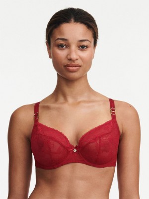 Red Chantelle Orchids Plunge Women Unlined Bra | NDQ9063XZ