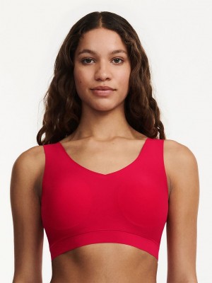 Red Chantelle SoftStretch Padded V-Neck Women Sports Bra | YVL9628MK