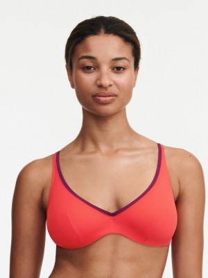 Red Orange Chantelle Authentic Plunge Swim Women Bikini Tops | VEE6362UP