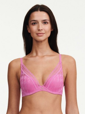 Rose Pink Chantelle Impression Lace Plunge Contour Women Bras | XQR264NX