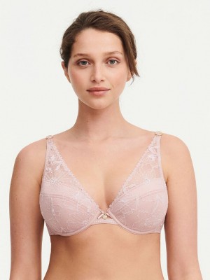 Rose Pink Chantelle Orchids Push-up Plunge Women Bra | QYL1642VX