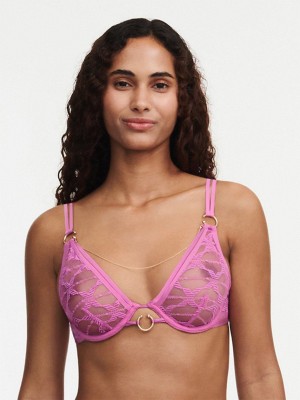 Rose Pink Chantelle Xpression Lace Plunge Women Unlined Bra | WDO6434EU