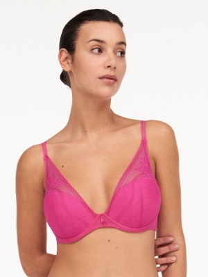 Rose Red Chantelle Maddie Plunge Women T-Shirt Bra | INQ7941ZH