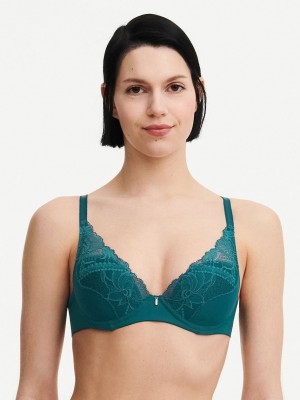 Turquoise Chantelle Orangerie Dream Lace Contour Plunge Women Bras | LUO1356EK